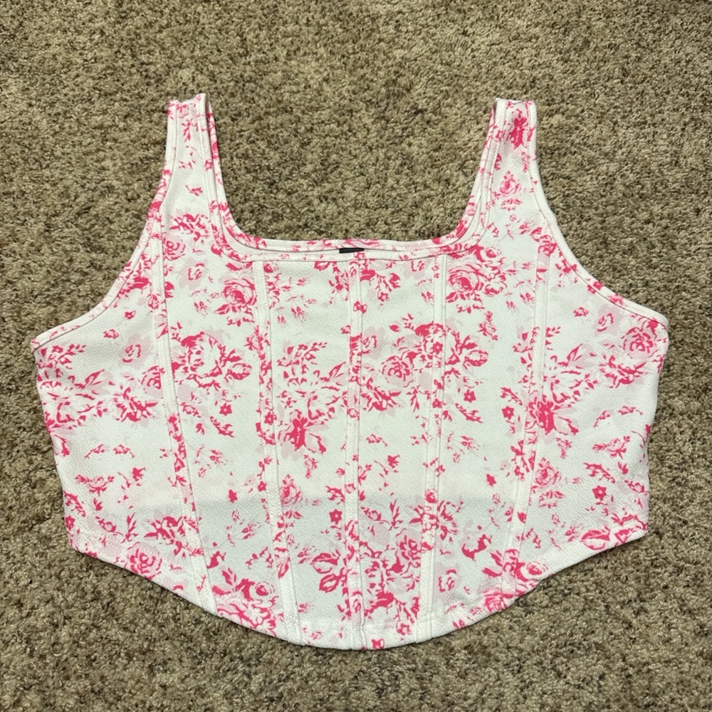 SHEIN Pink and White Floral Crop Top